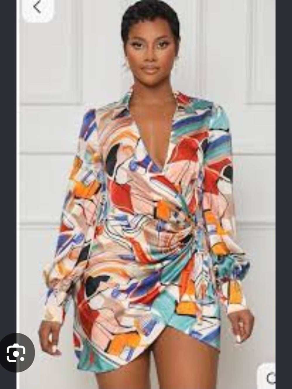 Abstract Print Wrap Mini Dress in Multi-Color